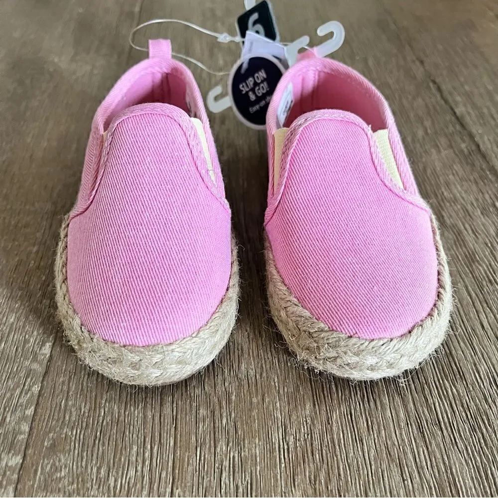 NEW OshKosh B’Gosh Sparkly Lemon Pink Slip On Espadrille Closed Toe Shoes Size 6
